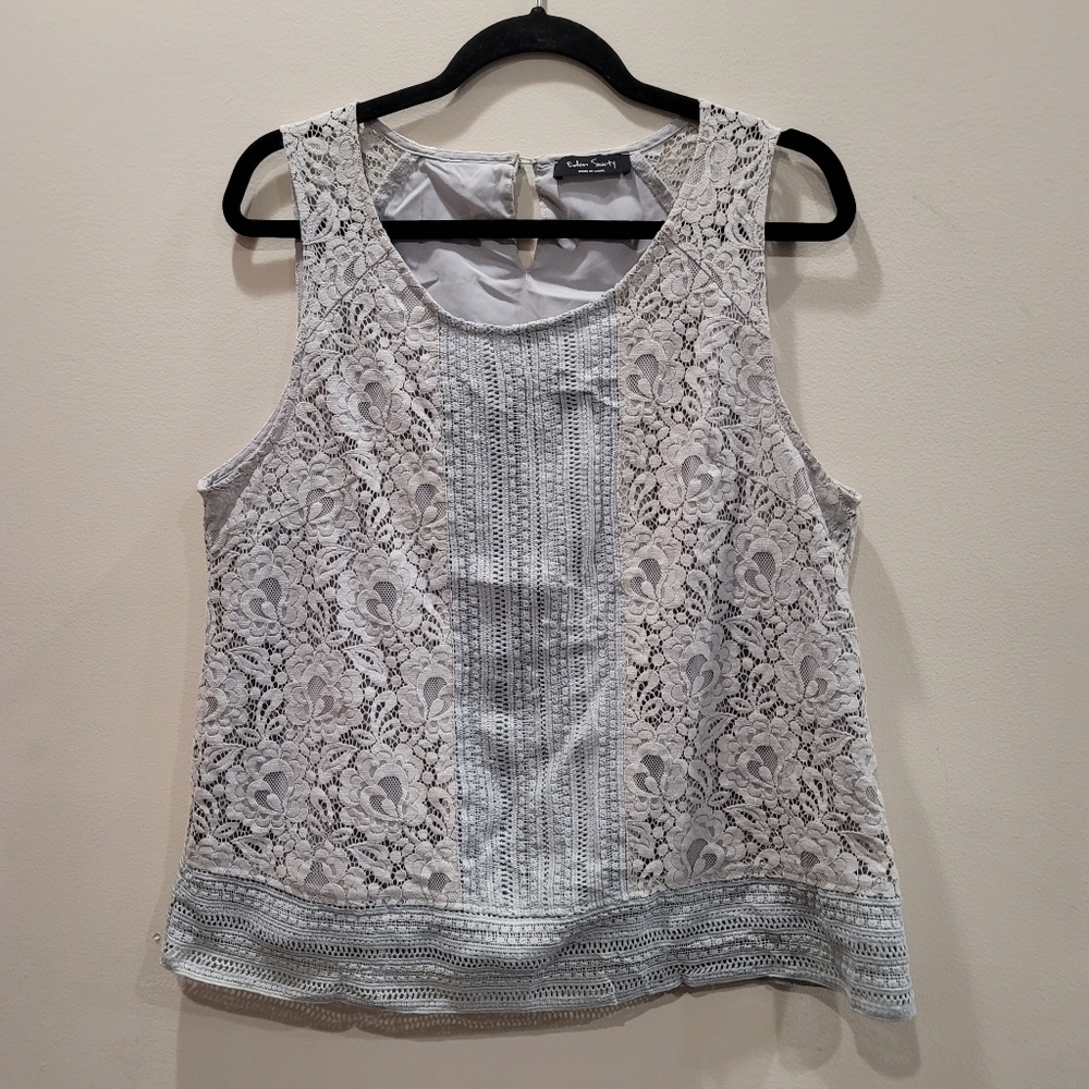 Eden Society Gray Stitch Fix Sleeveless Lined Violie Lace Overlay Blouse - XL